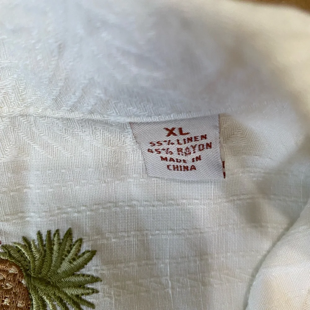 Caribbean Men's Shirt Cream Button Up Short Sleeve Size XL floral Linen/rayon - Picture 4 of 10